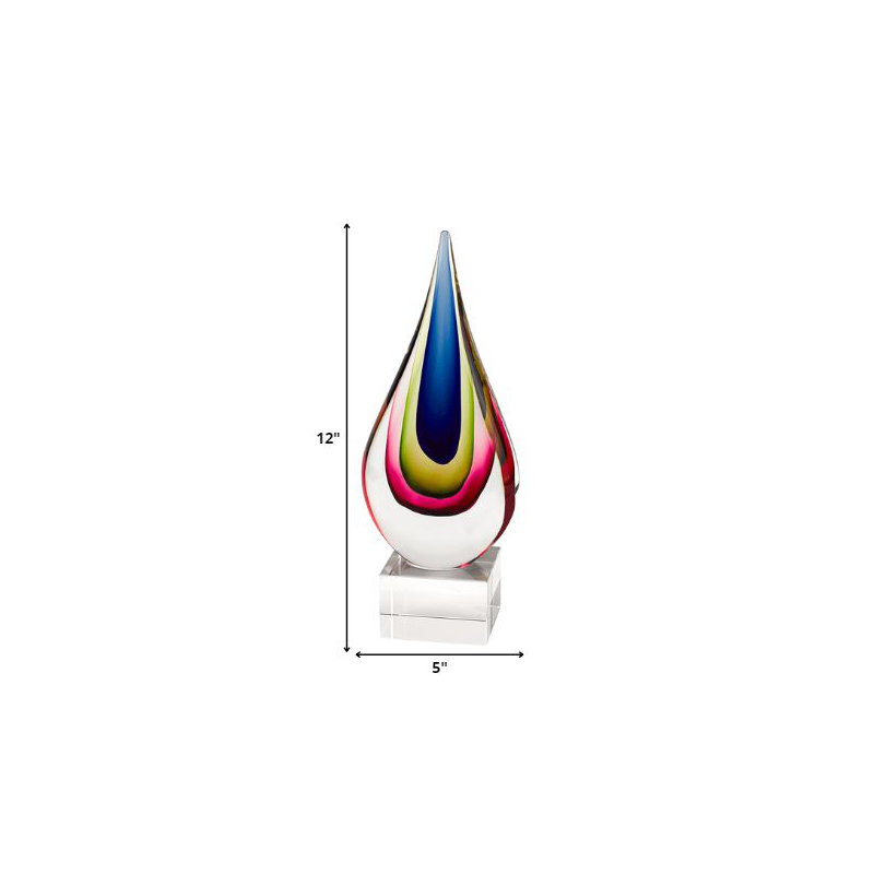 Murano Essence Mouth Blown Teardrop Sculpture, 12" H x 5" W x 3" D