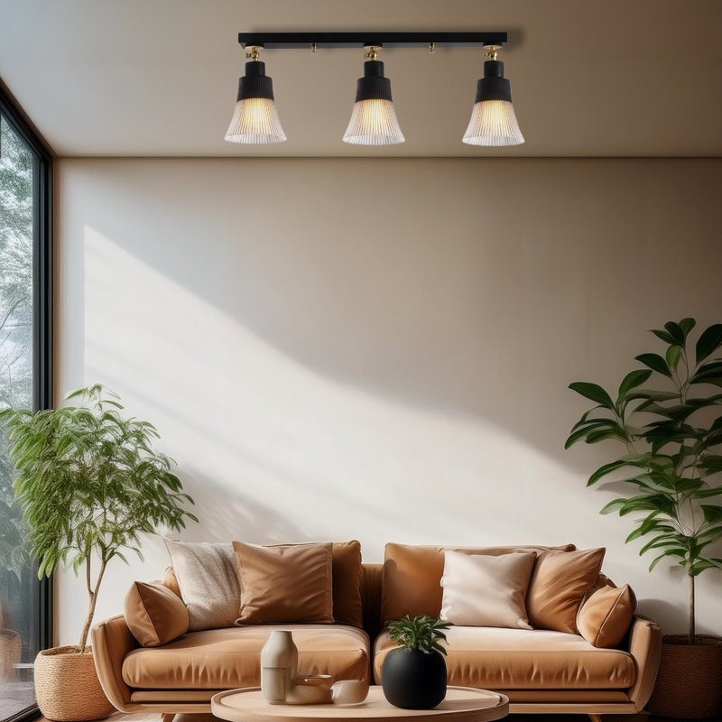 Plafonnier semi-encastré avec base en bois 3 lumières 3 lumières