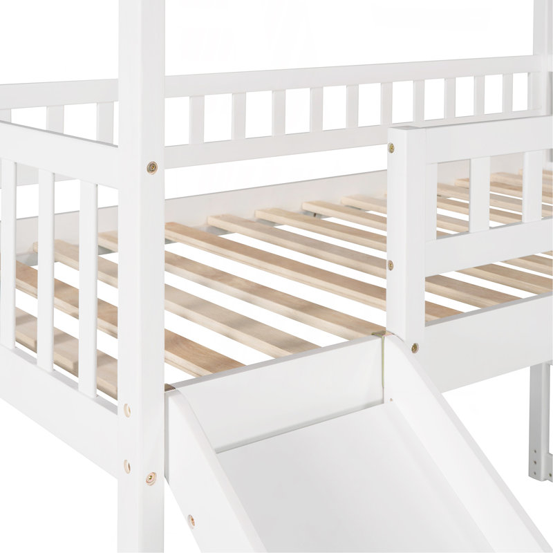 Lit mezzanine simple avec deux tiroirs et glissade, lit maison avec glissade, blanc