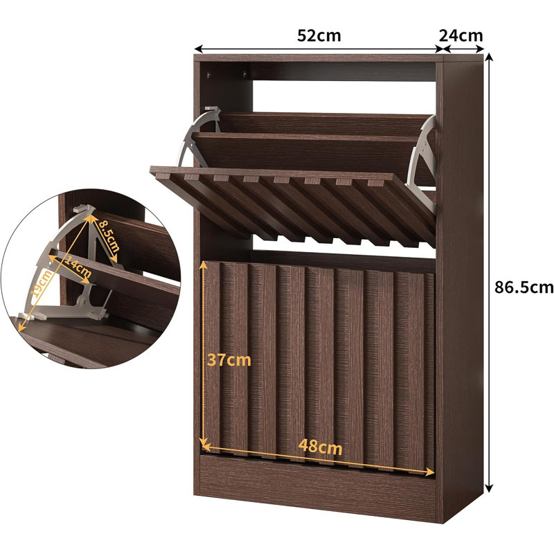 8 Pair Solid Wood Shoe Storage Cabinet, Walnut