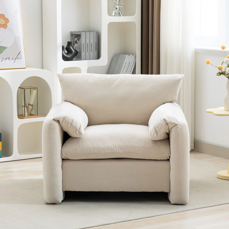 37.5" Wide Upholstered Accent Armchair, Cream Chenille