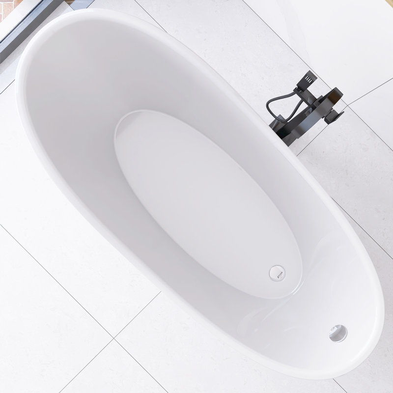 59 po X 28 po Baignoire de trempage avec drain réversible en blanc brillant / chrome