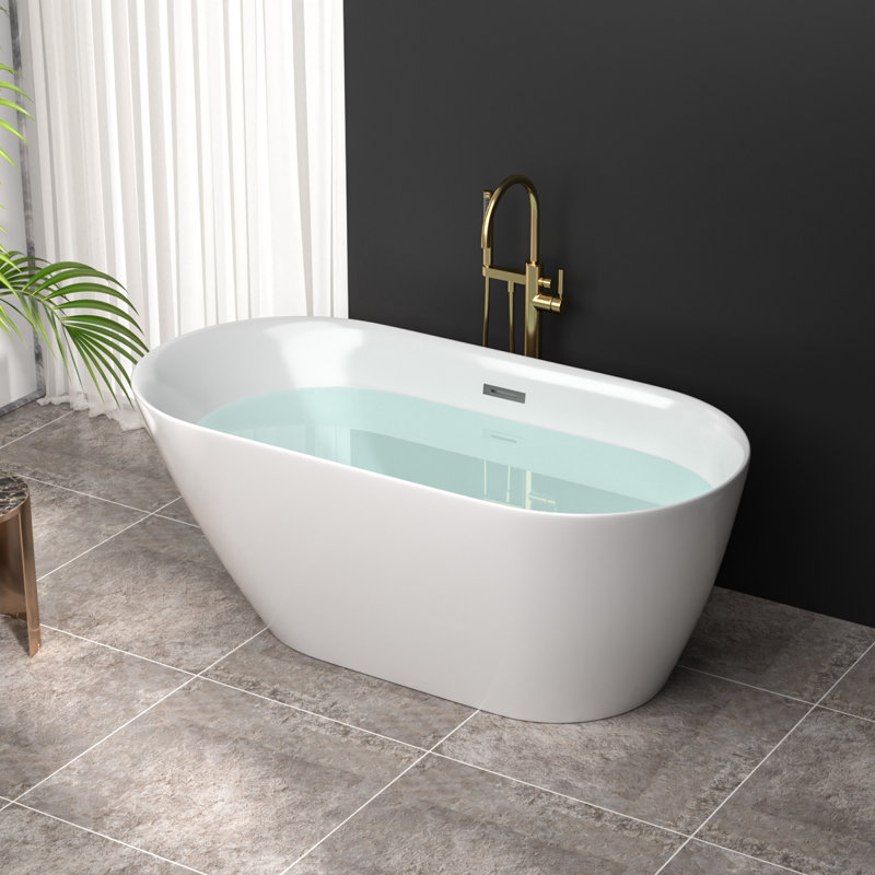 59" x 29.5" Freestanding Soaking Acrylic Single Slipper Bathtub with Drain and Overflow