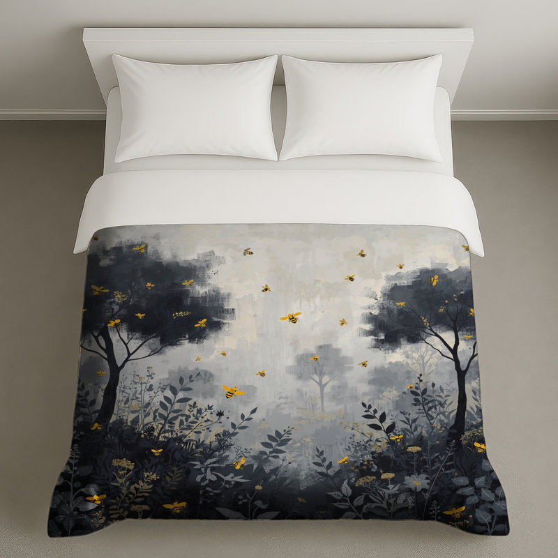 Gray Trees With Bees Duvet Covers, King