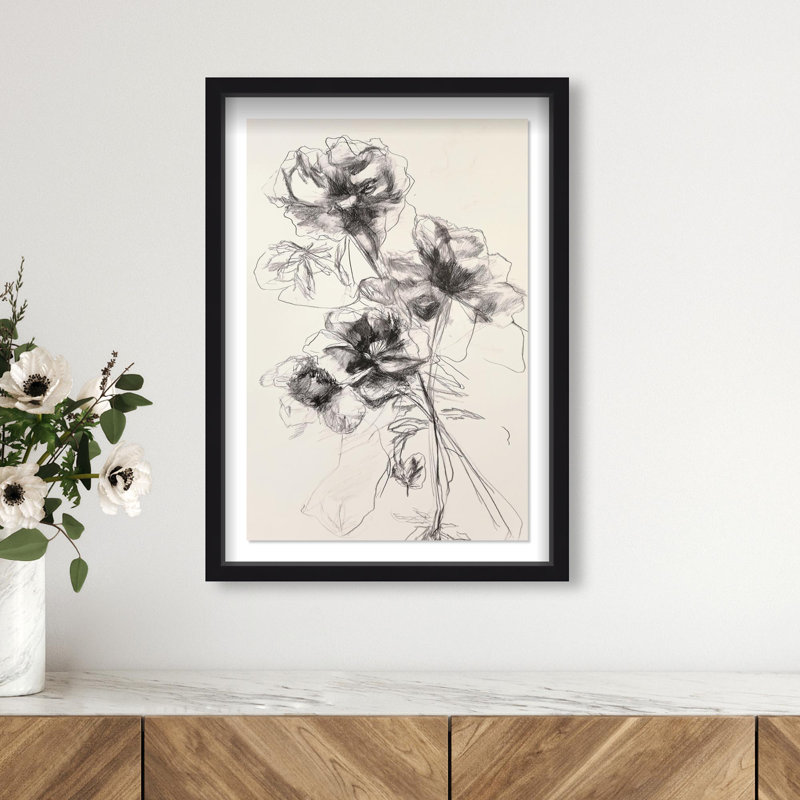 Oliver Gal Pencil Blossom I Floral & Botanical - Luxury Shadowbox Framed Wall Art, 31.5" H x 21.5" W, Black