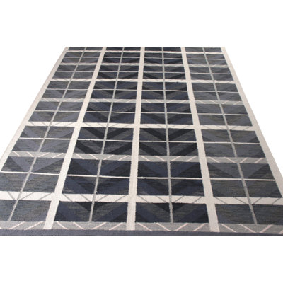 Rug & Kilim’S Scandinavian Style Kilim Rug In Blue And Gray Geometric Pattern