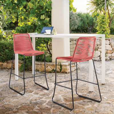 Blomquist Outdoor Counter or Bar Height Stackable Stool in Metal and Rope by Latitude Run