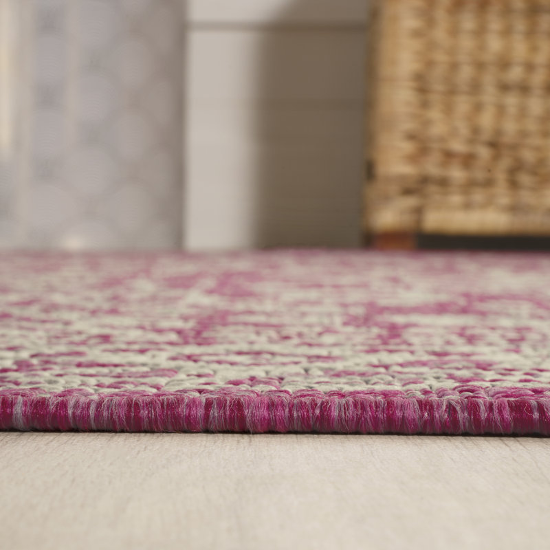 Tapis intérieur / extérieur gris clair / fuchsia Aaleayah, Rectangle 3 pi 11 po x 6 pi