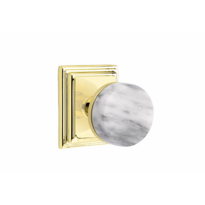 Ensemble de boutons de passage Emtek Select, rosette Wilshire, tige conique, poignée en marbre blanc