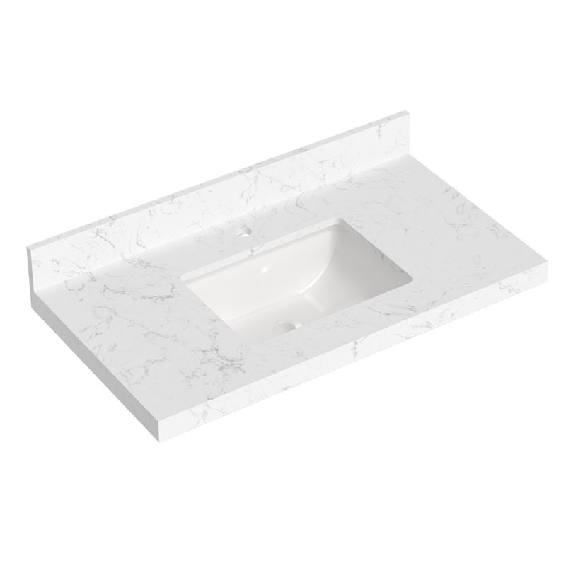 Duracast 36 po X 19,48 po Dessus de meuble-lavabo simple à quartz intégré avec trous de robinet d'évier (sans armoire)