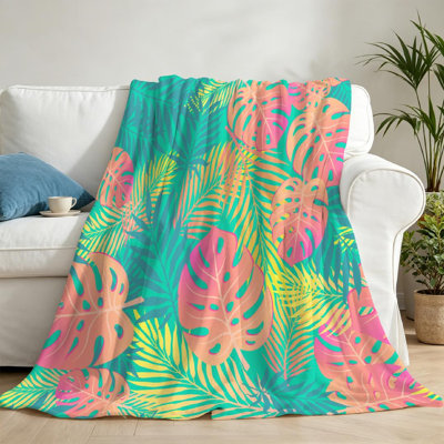 Jeté en flanelle verte ultra douce, imprimé à mode unie à motif tropical