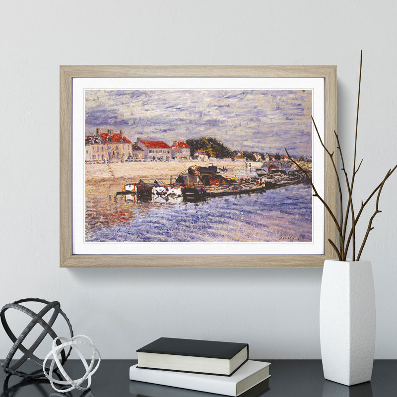 Barges by Alfred Sisley - Picture Frame Painting, 27cm H x 36cm W x 2cm D, Oak Framed