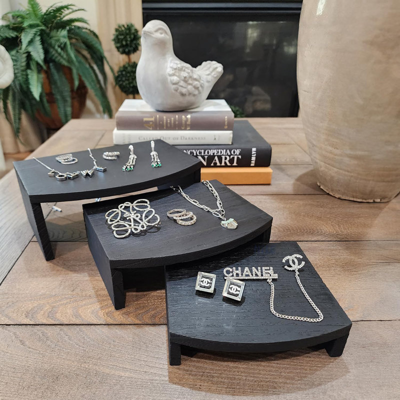 Présentoir à bijoux en bois 3 pièces, Noir, noir, noir, noir