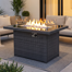 Watchet 43'' Outdoor Wicker Propane Fire Pit Table, 60,000 BTU Rectangular Fire Table with Glass Wind Guard, Lid & Cover
