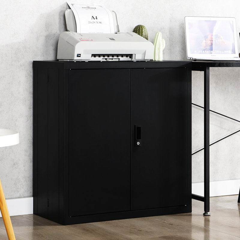 Classeur de rangement avec serrures de porte de sécurité et deux tablettes réglables, idéal pour le garage de bureau, acier noir, - Détachement facile à transporter, 3 4 15,28 po de profondeur