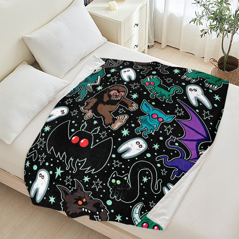 Couverture en flanelle simple JYK Halloween, Cute Cryptid Pattern
