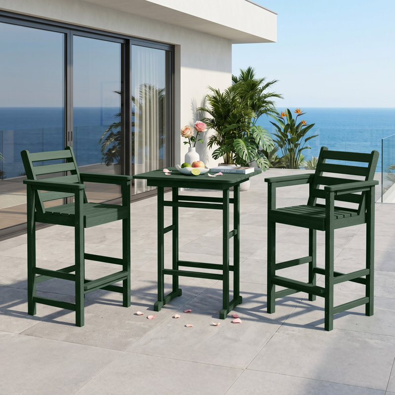 Adirondack Bar Table & 2 Chairs Set, 3-Piece Outdoor Bar Height Stool Set for Patio, Garden & Poolside - Green, No, Green
