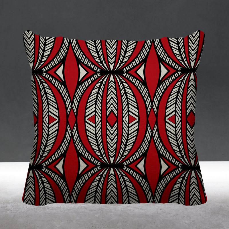 Coussin décoratif intérieur / extérieur Kiva Abstract Tribal, L 15 po x H 15 po, Rouge
