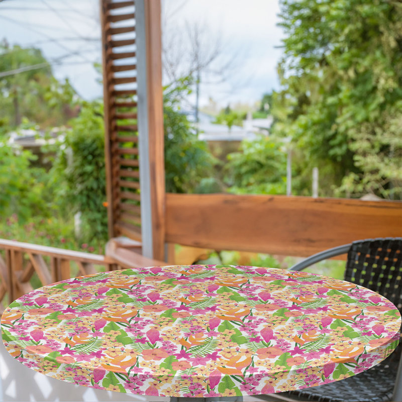 Ebern Designs Flower Fitted Round Tablecloth Diameter Multicolor