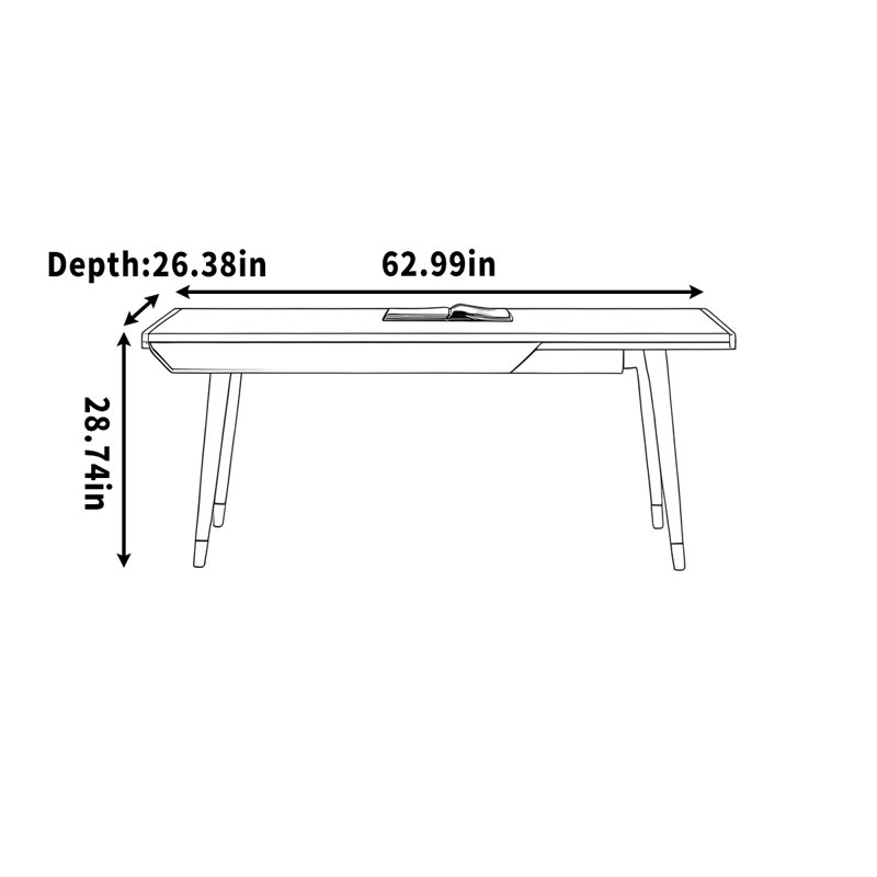 Bureau d'écriture en bois massif, H 28,74 po x l 62,99 po x P 26,38 po