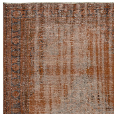 5.3x8.2 Ft Distressed Orange Color Handmade Turkish AreaRug for Office Decor
