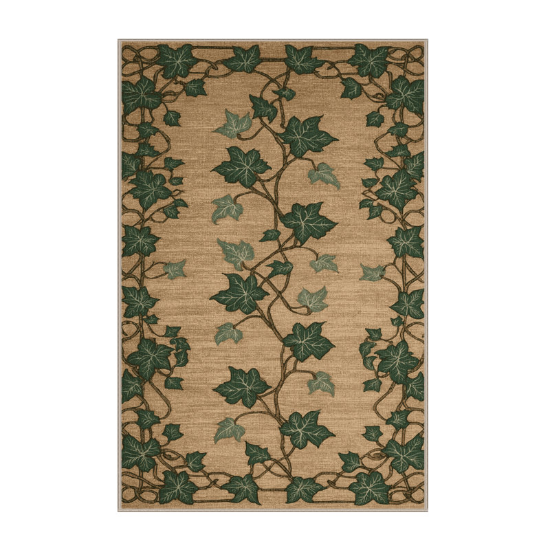 Machine Washable Botanical Beige Area Rug, Rectangle 2' x 3'