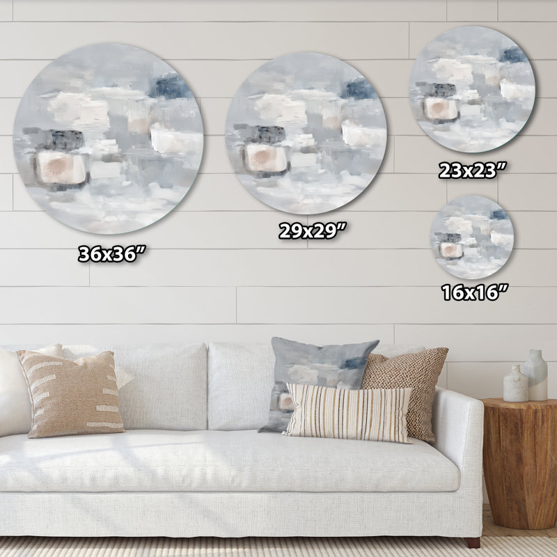 «Gray Minimalisme Simple Shapes», peinture abstraite ronde sur métal, L 29 po x H 29 po