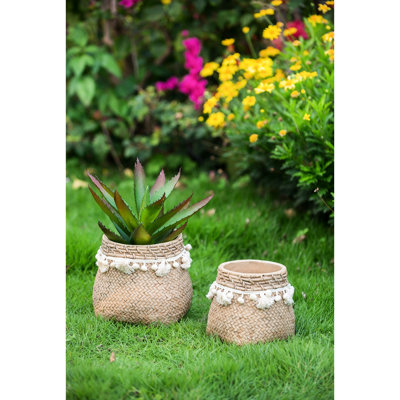 Ensemble de 2 jardinières en ciment avec pampille tissée