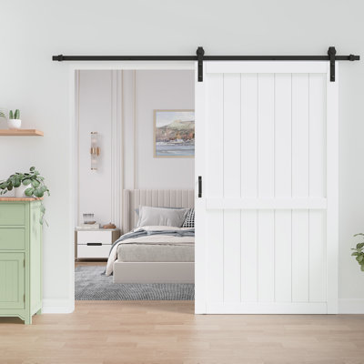 84''H Sliding Barn Door White Primed Paintable Solid+Manufactured Wood Closet Pantry Interior Doors