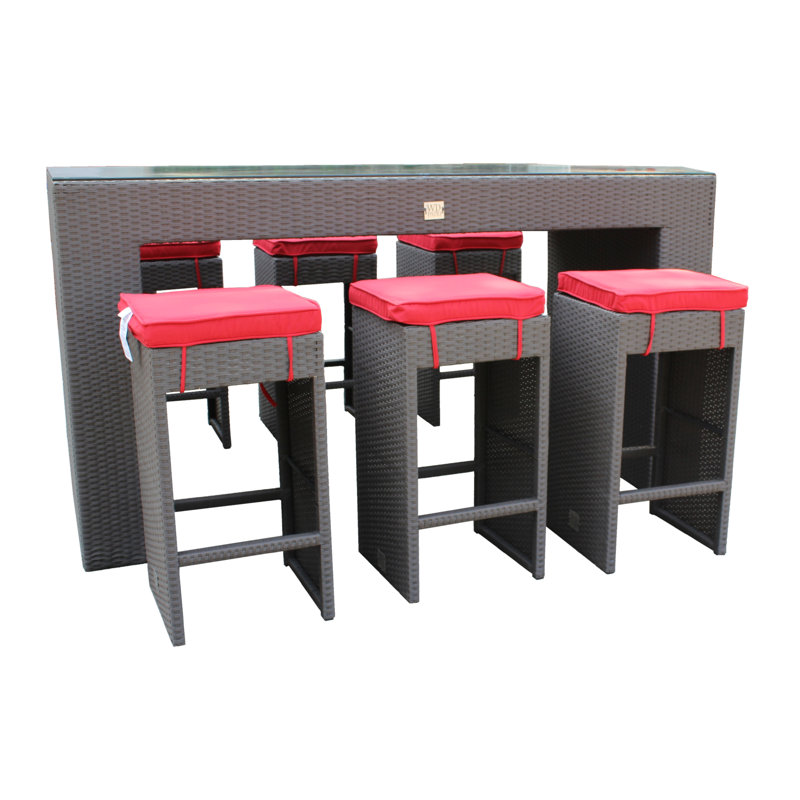 Ensemble repas 7 pièces à hauteur de bar avec coussin 7 pièces sunbrella Whisperwood