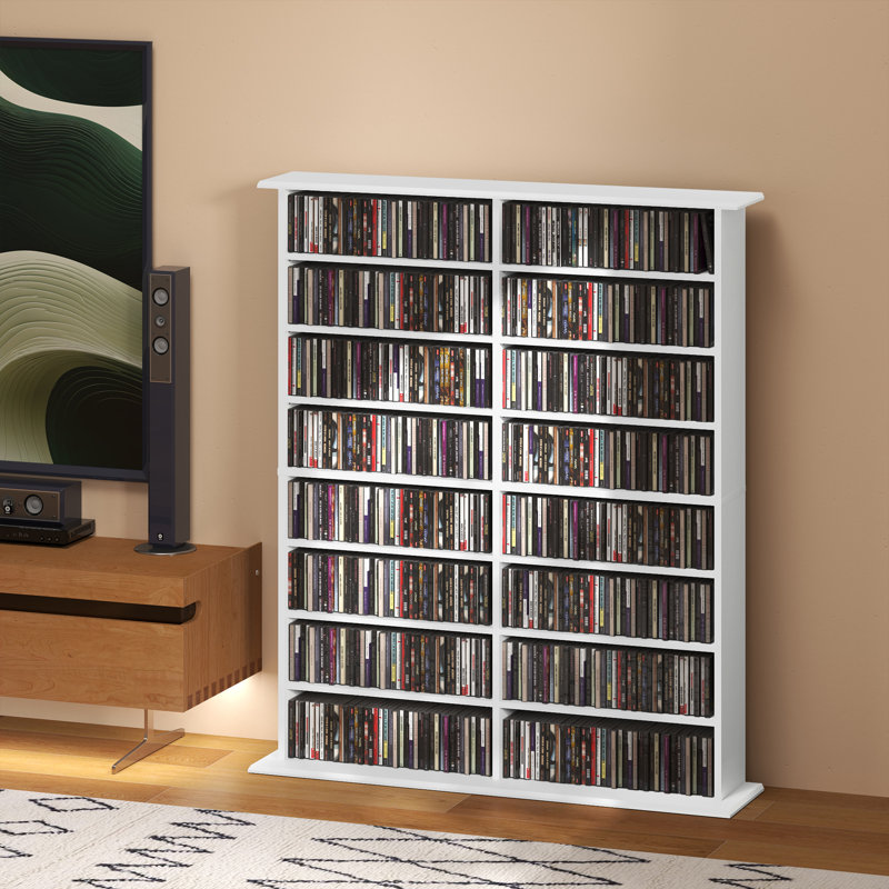 Étagère de rangement multimédia à 8 niveaux pour DVD avec tablettes réglables blanc, Blanc