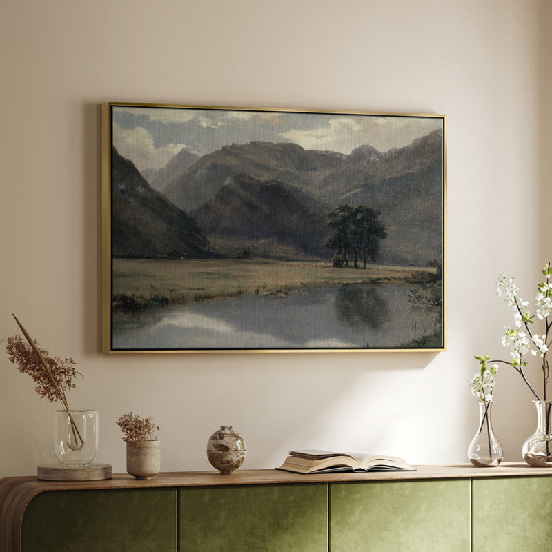 Paysage rétro - XLV III, H 25 po x l 37 po, Toile avec cadre flottant or