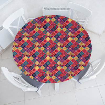 East Urban Home Mandala Fitted Round Tablecloth Multicolor Multicolor