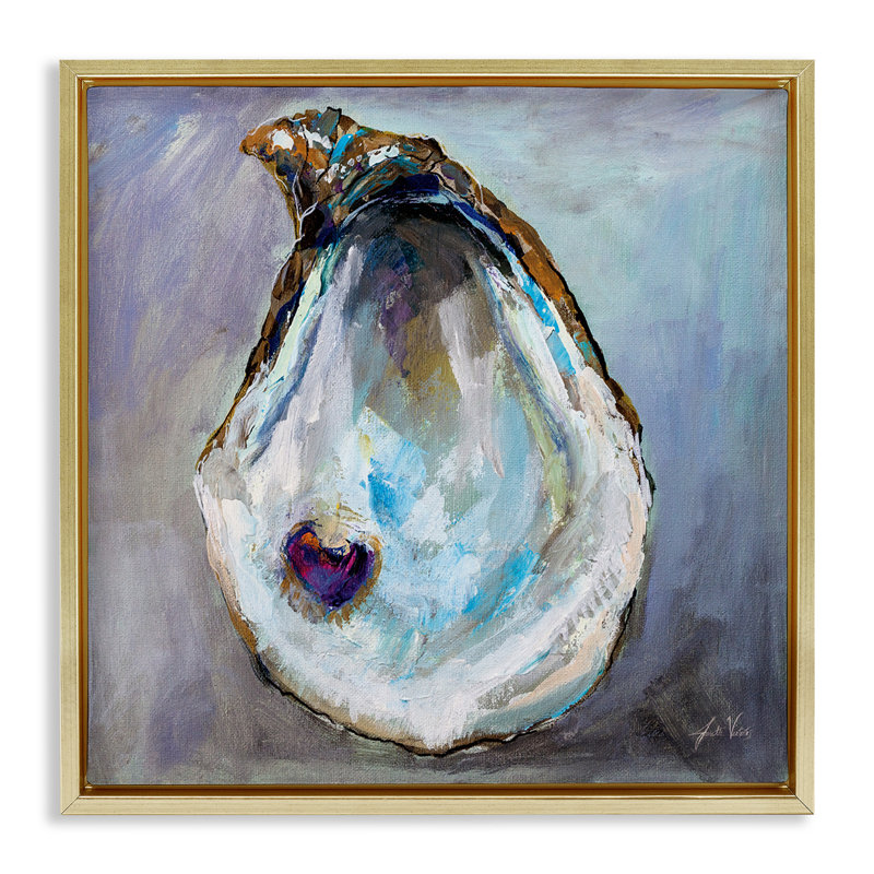Coquille d'huître avec perle, H 18 po x l 18 po, Cadre flottant métallique doré