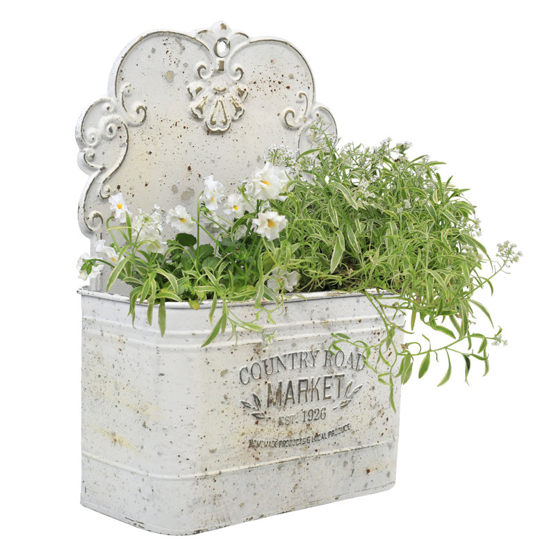 Vintage Metal Wall Planter for Outdoor/Indoor Plants,Wall Storage Basket for Letters Cards and Small Staffs, Rustic White