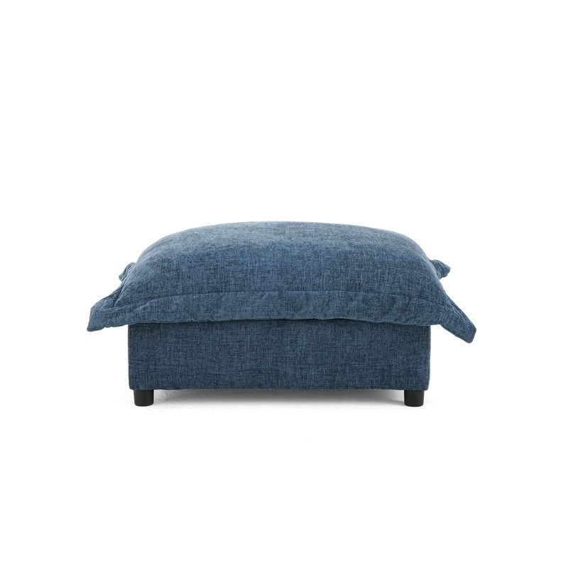 Upholstered Chenille Footstool, Navy