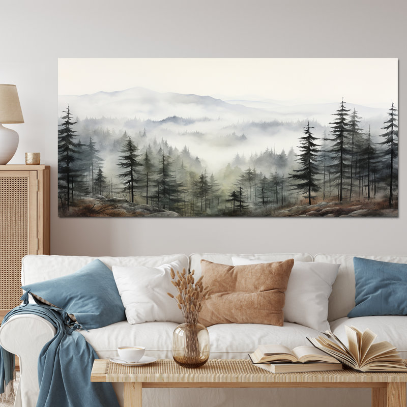 «Pine Misty Mountain II» sur toile, Toile tendue, H 28 po x l 60 po, Sans cadre
