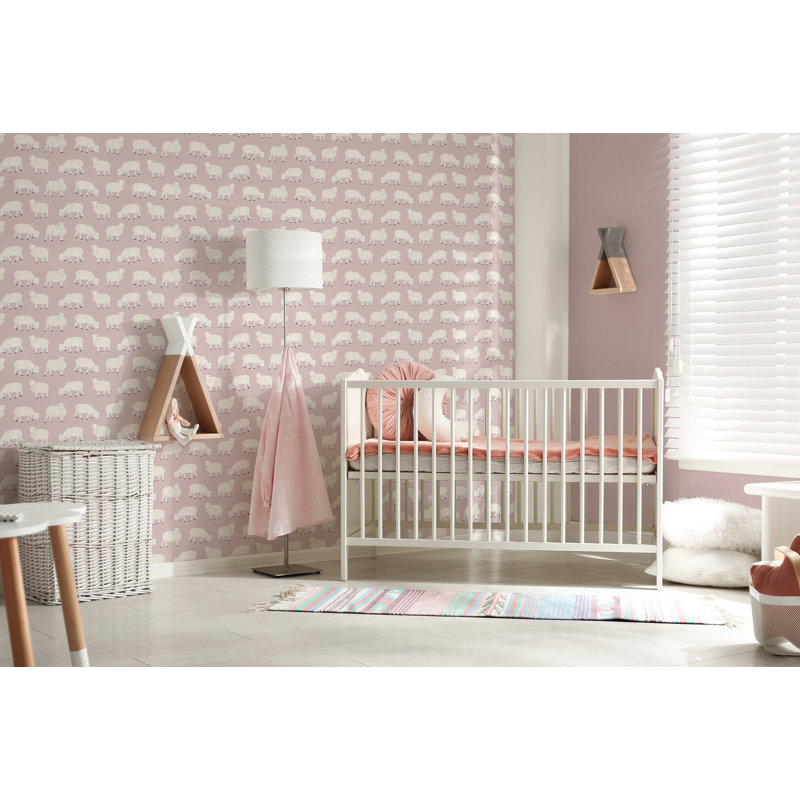 Detlef Smooth Glitter Sweet Sheep 10.05m x 53cm Wallpaper Roll, Rose