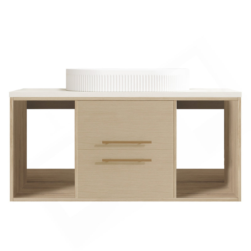 Meuble-lavabo mural moderne 39,3 po avec lavabo ovale en céramique, Bois, Blanc