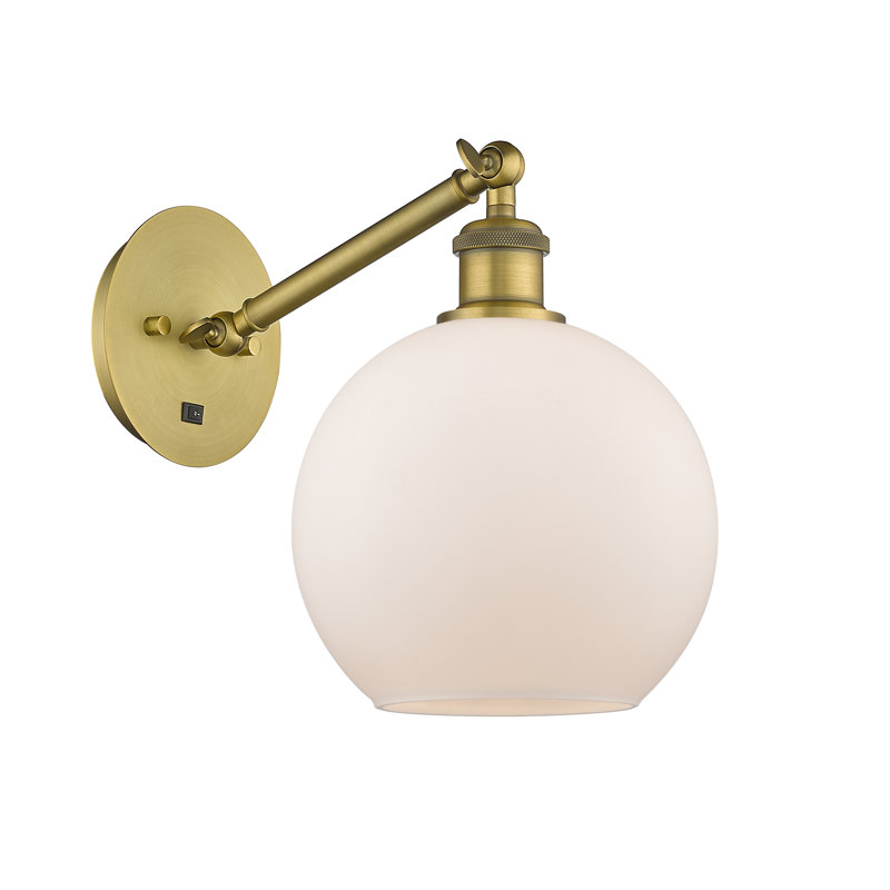 Applique murale 1 lumière 8 po avec bras ajustable Shauna, Laiton antique, DEL, Transparent