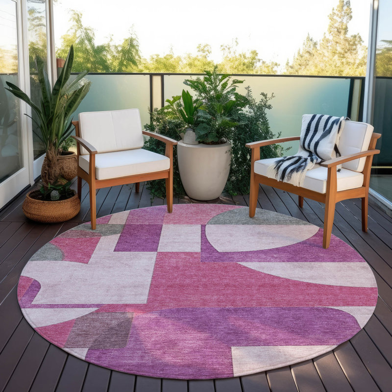 Tapis rosé intérieur / extérieur lavable à la machine Cinead ACN1692, Rond 8 pi