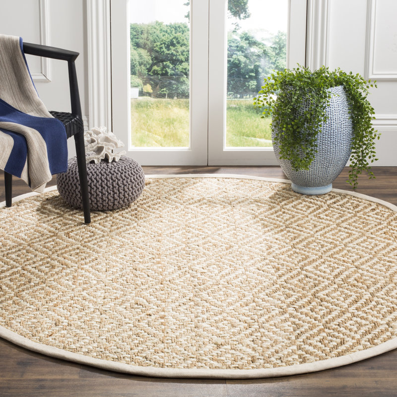 Aerionna Natural Fiber Hand Woven Jute Geometric Rug, Round 8'