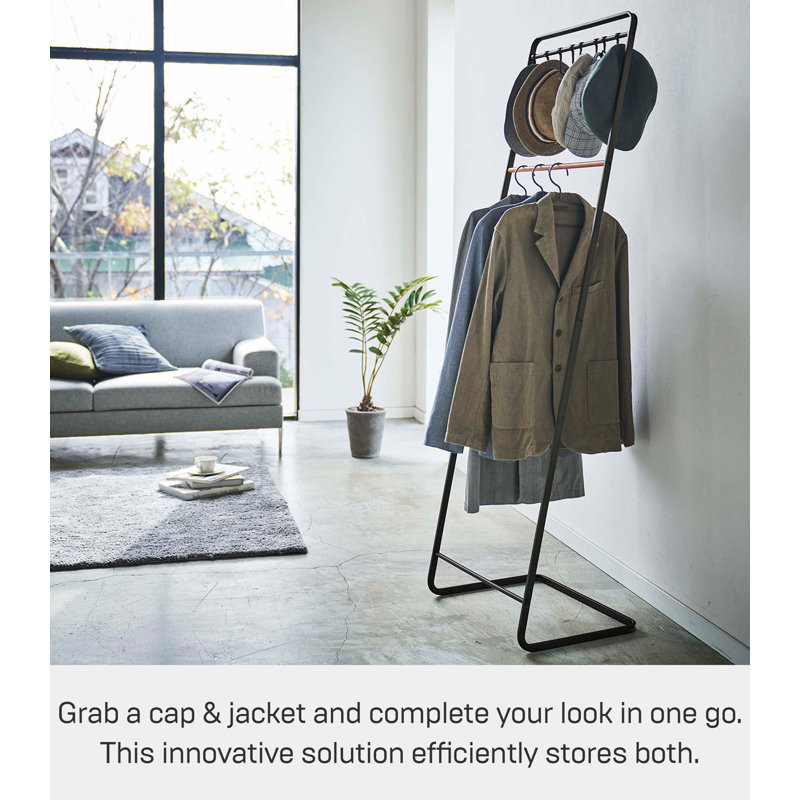 White and Natural Wood 8-Hook Freestanding Coat Rack