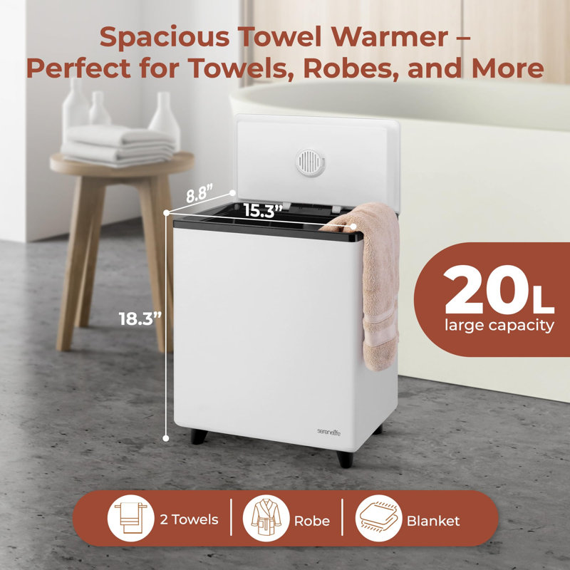 Serenelife Rectangular Towel Warmer Bucket - Large Capacity Single Touch Towel & Blanket Warmer With Built-In Wifi Capability (Black)