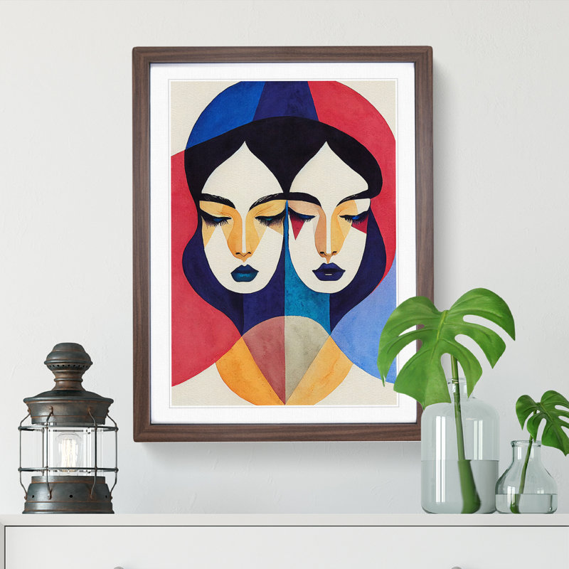 XV1022-5293X Woman Abstract Watercolour No.4 - Single Picture Frame Painting, 34cm H x 25cm W x 2cm D, Walnut