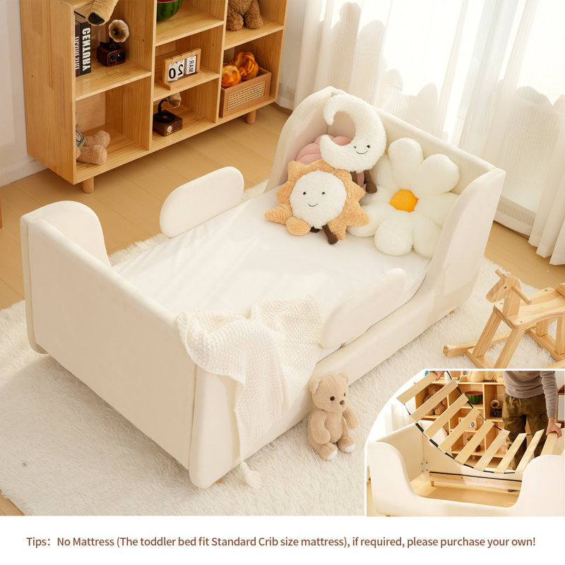 Toddler Bed, with Removable Guard Rails, Kids Beds, Standard Crib Size, Mattress Not Included, White