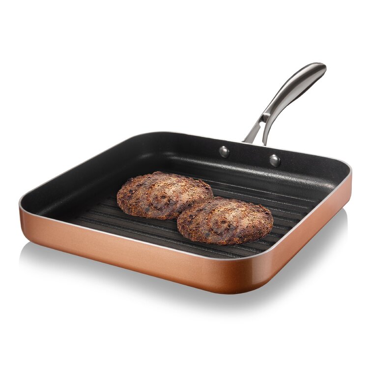Gotham Steel Copper Cast Textured 10.5'' Nonstick Square Grill Pan with Stay Cool Handle