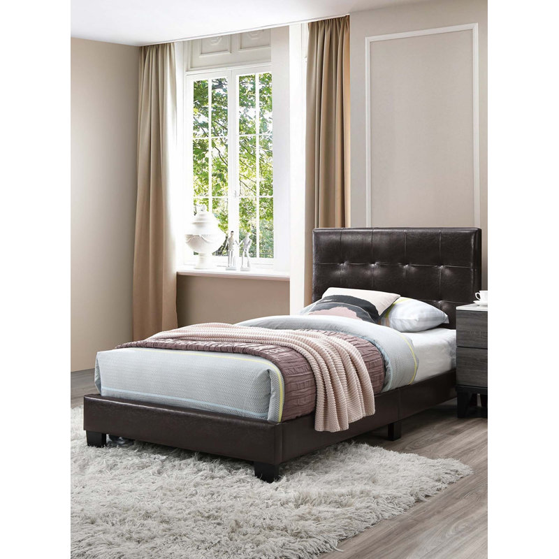 Tête de lit rectangulaire en similicuir de style contemporain 1pc, Twin, Brown