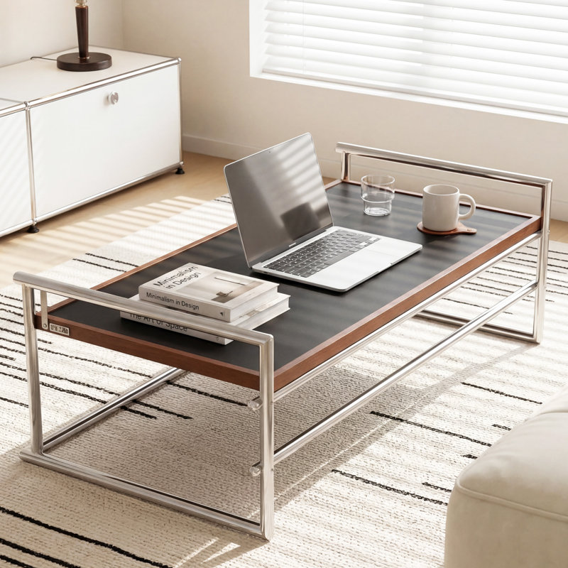 50 In. Modern Walnut 2-in-1 Transforming Coffee Table To Dining Table With Heavy-duty Stainless Steel Frame