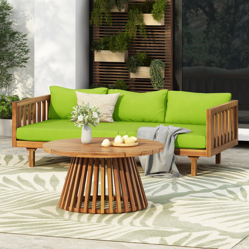 Ensemble de conversation moderne avec coussins Giuliette, Vert, Teak